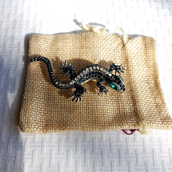 Black Lizard Rhinestone Pin Broach - Picture 3 of 3